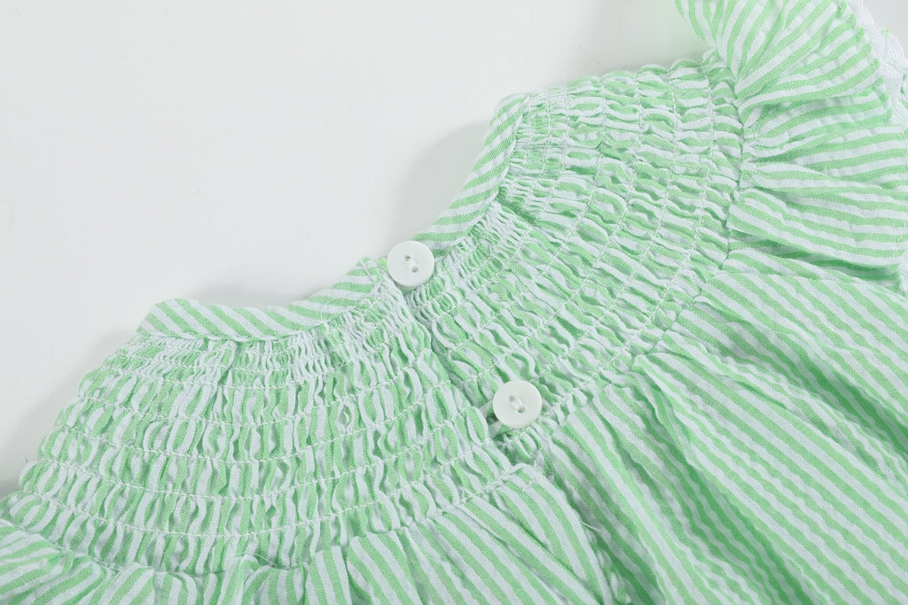 Green Seersucker Bunny Smocked Flutter Romper