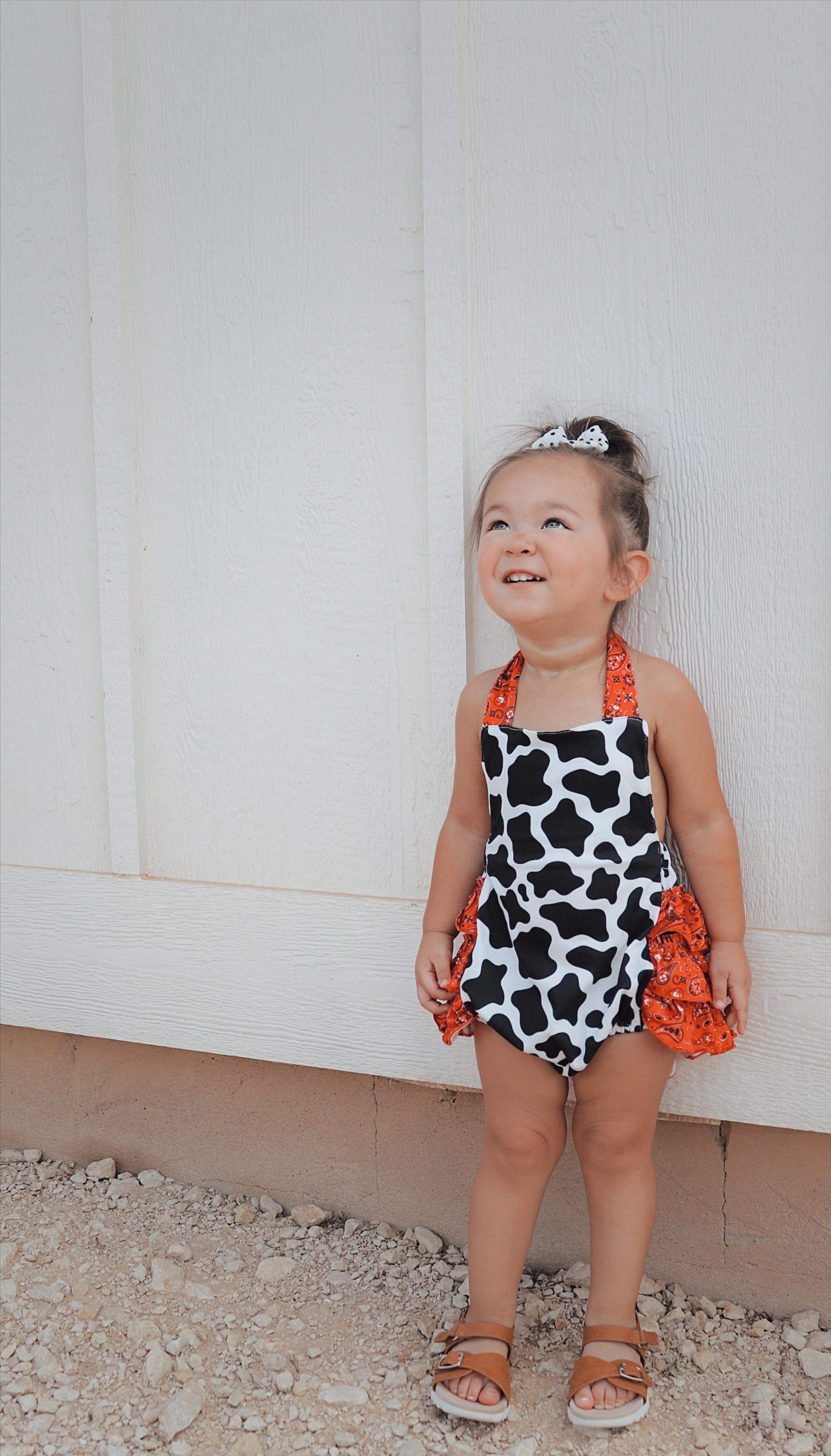 Cow paisley tie romper