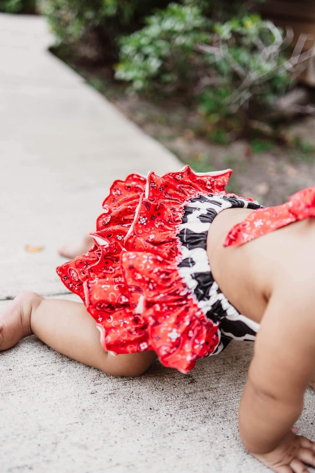 Cow paisley tie romper
