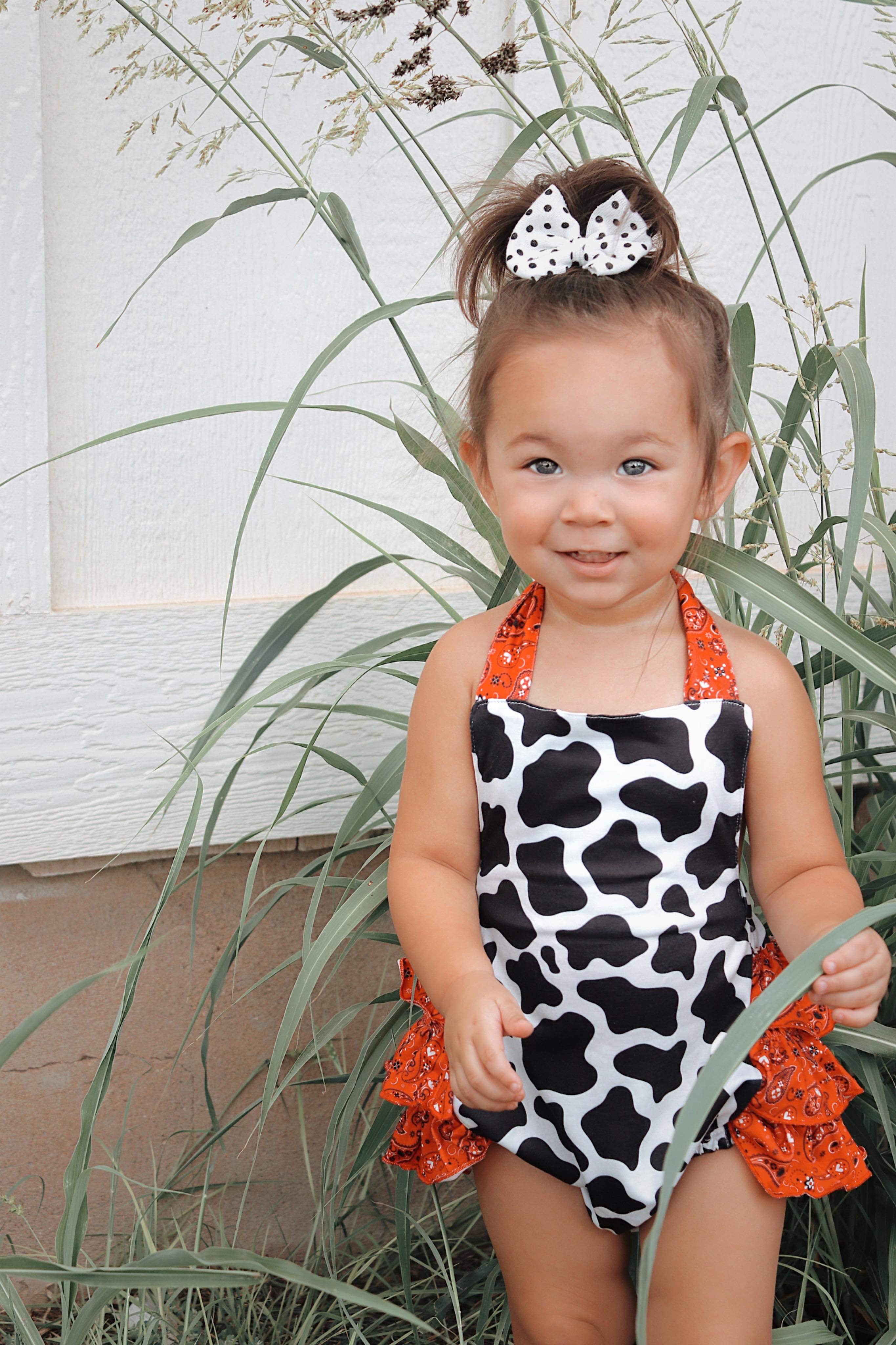 Cow paisley tie romper