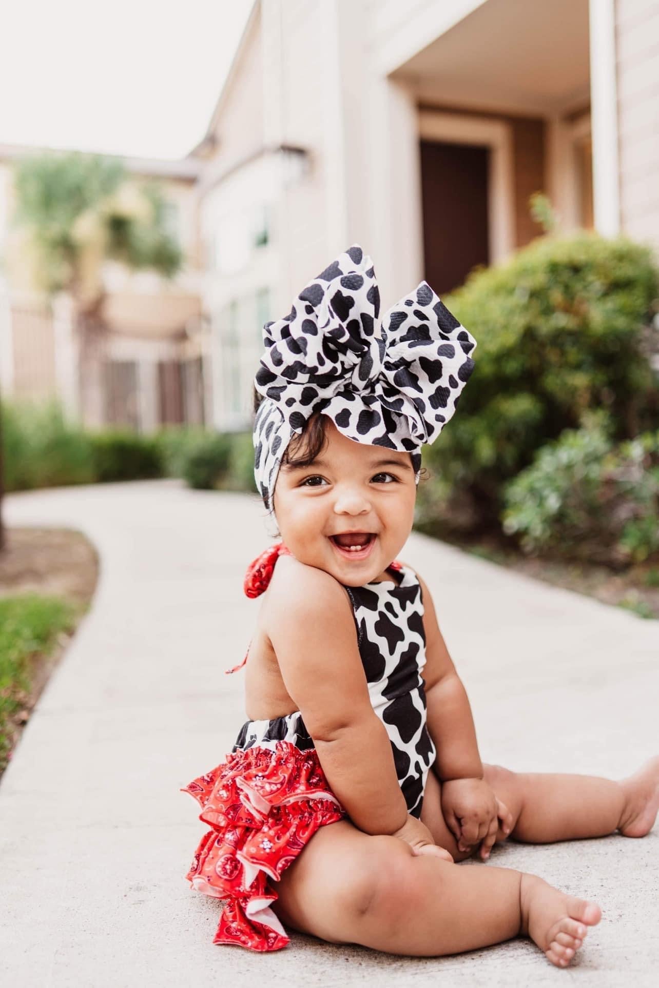 Cow paisley tie romper