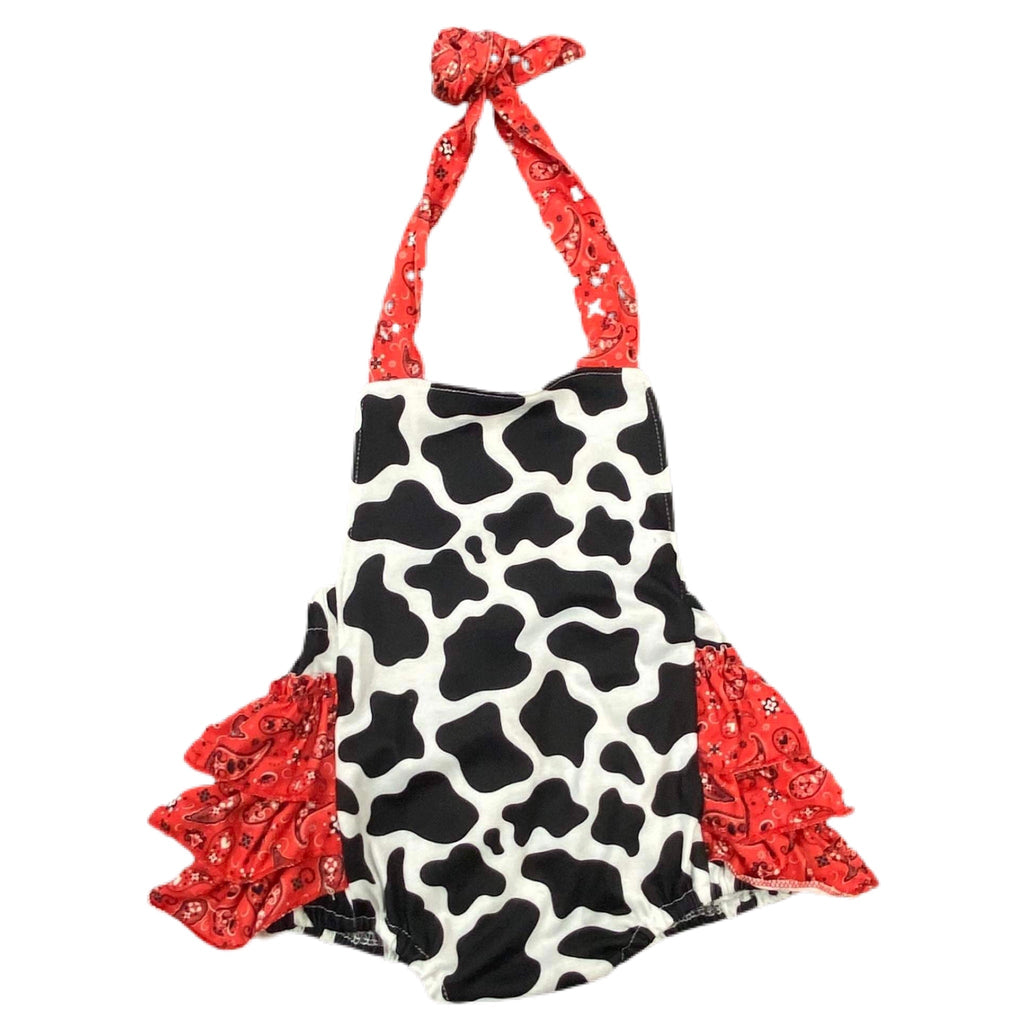 Cow paisley tie romper