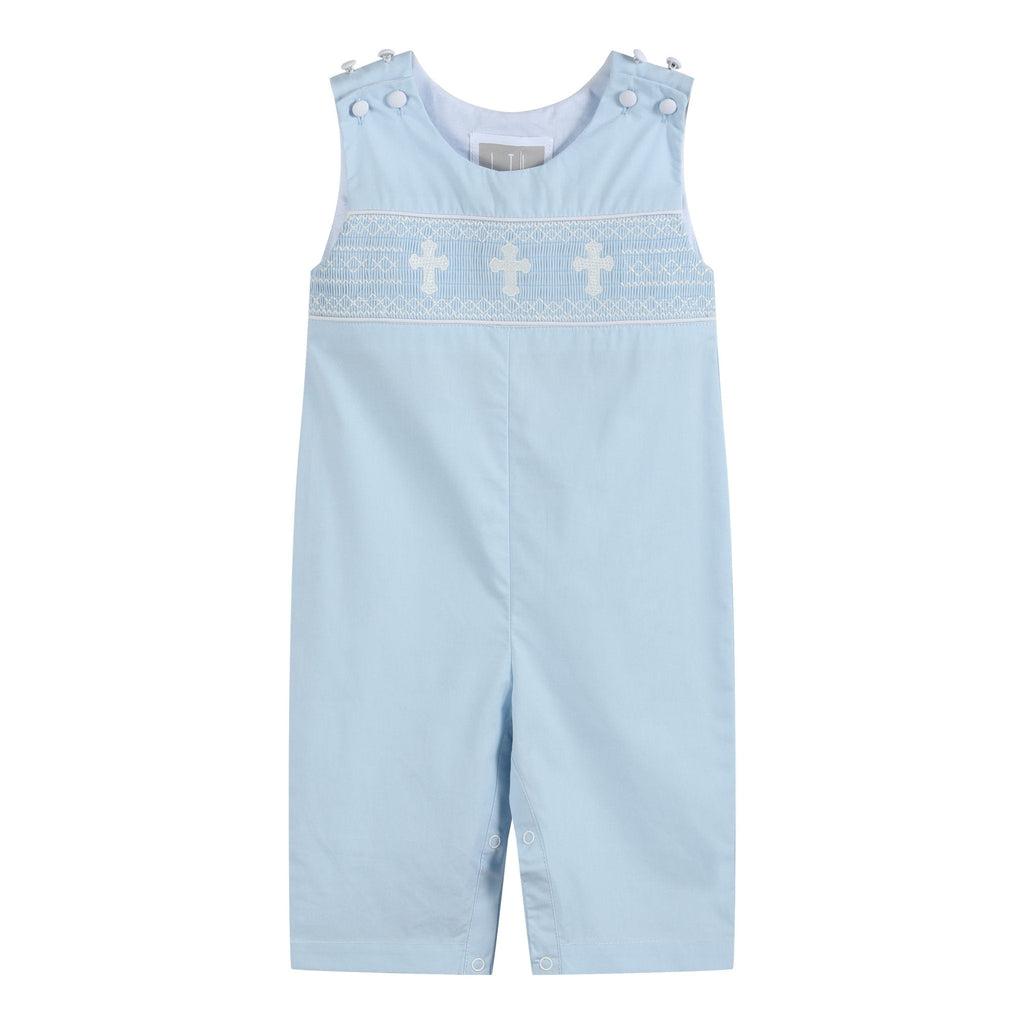 Light Blue Crosses Smocked Longalls