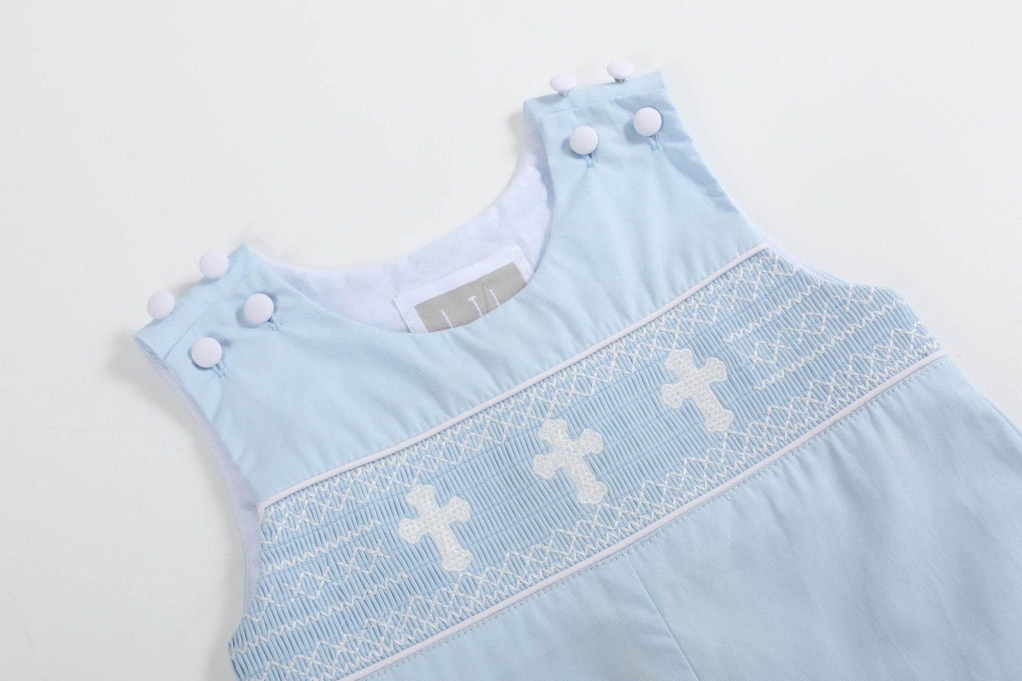 Light Blue Crosses Smocked Longalls