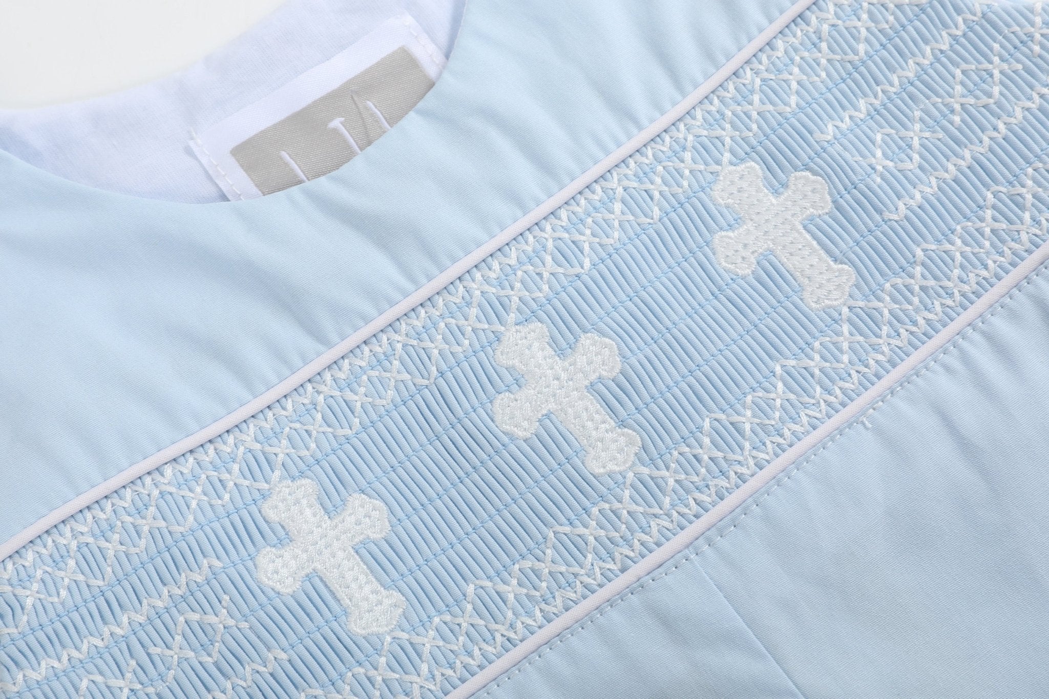 Light Blue Crosses Smocked Longalls