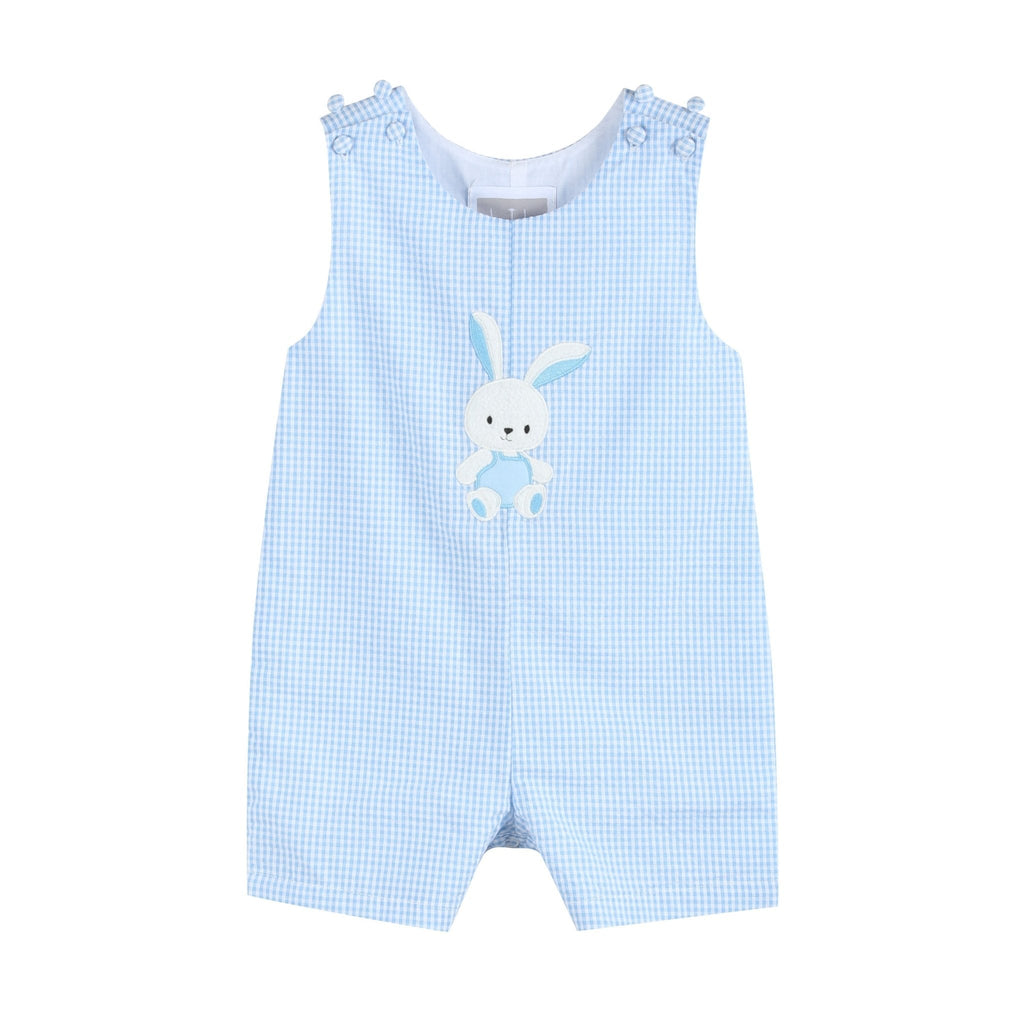 Light Blue Gingham Bunny Applique Shortalls
