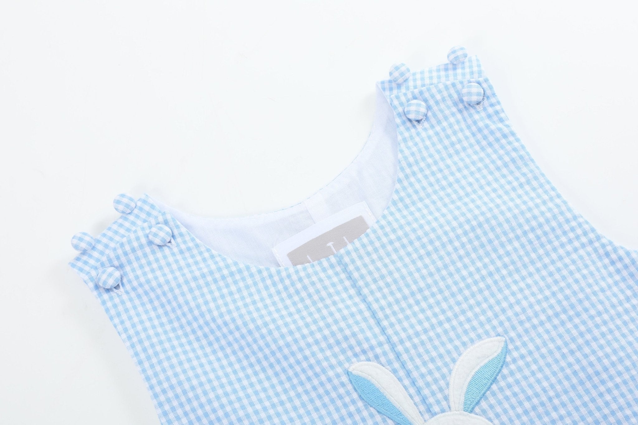 Light Blue Gingham Bunny Applique Shortalls