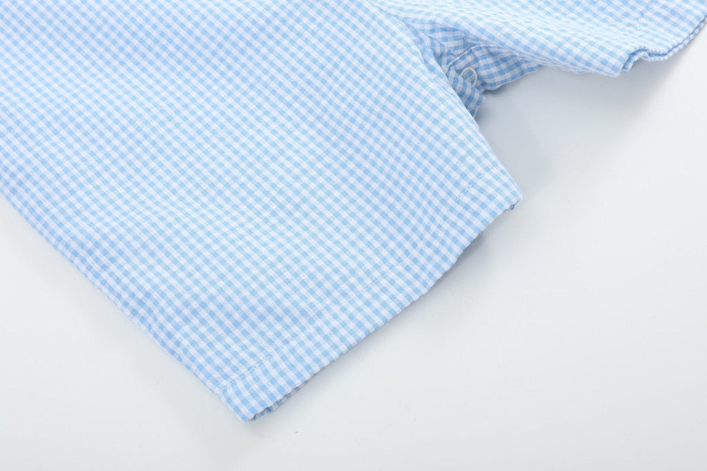 Light Blue Gingham Bunny Applique Shortalls