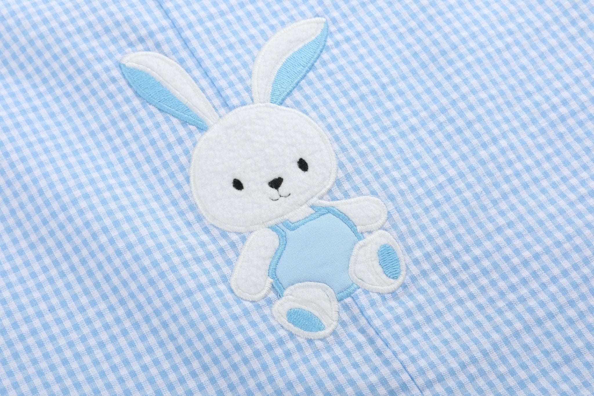 Light Blue Gingham Bunny Applique Shortalls