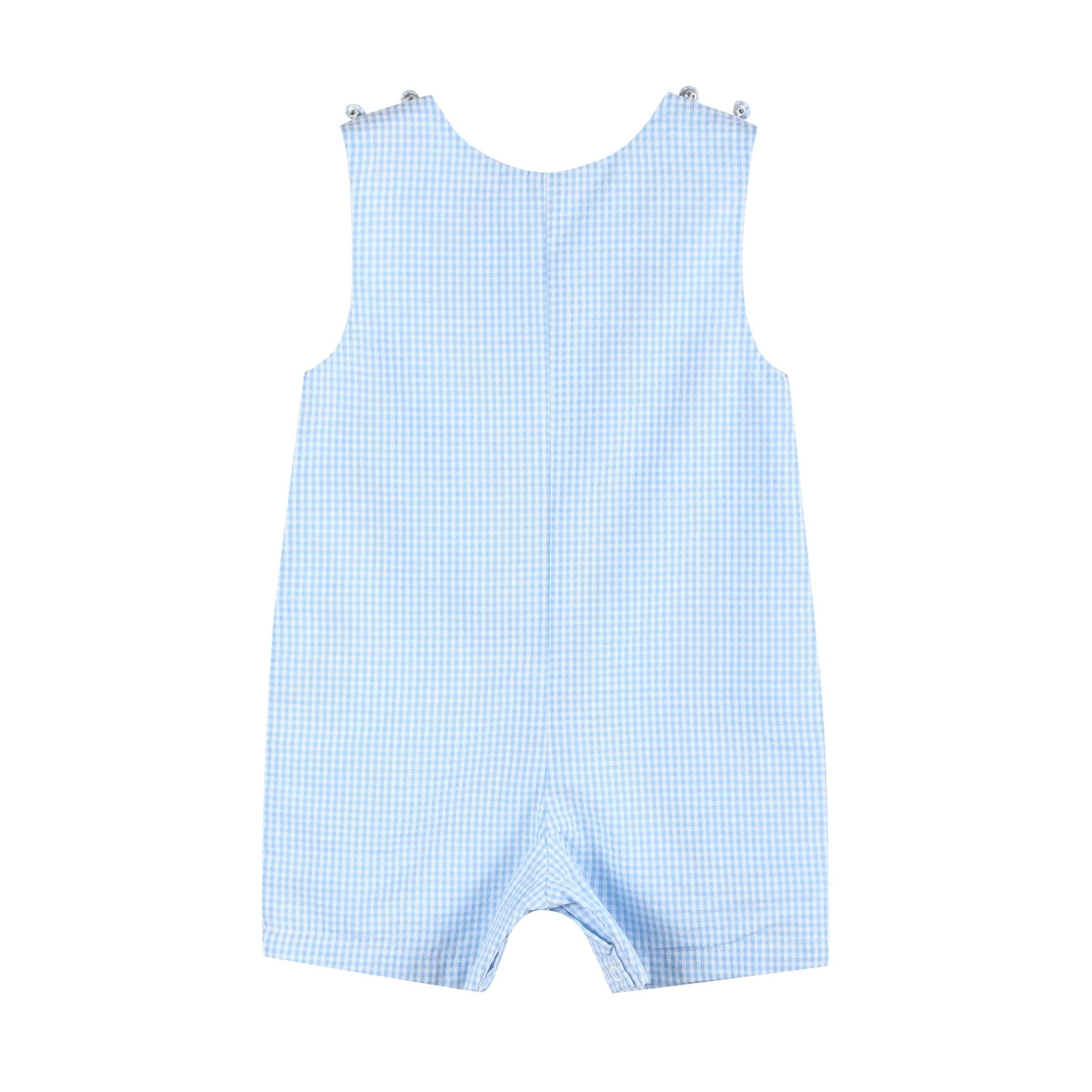Light Blue Gingham Bunny Applique Shortalls
