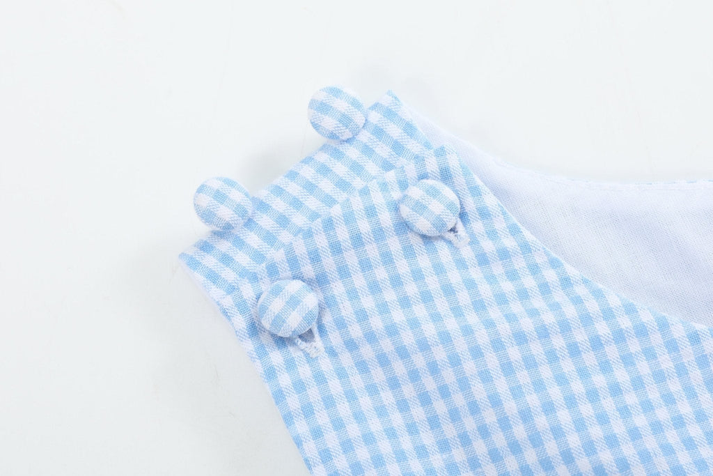 Light Blue Gingham Bunny Applique Shortalls