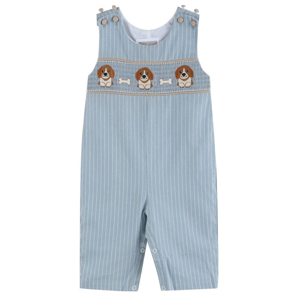 Light Blue Puppy Smocked Longalls