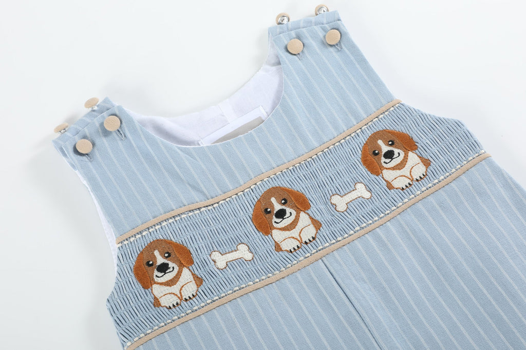 Light Blue Puppy Smocked Longalls