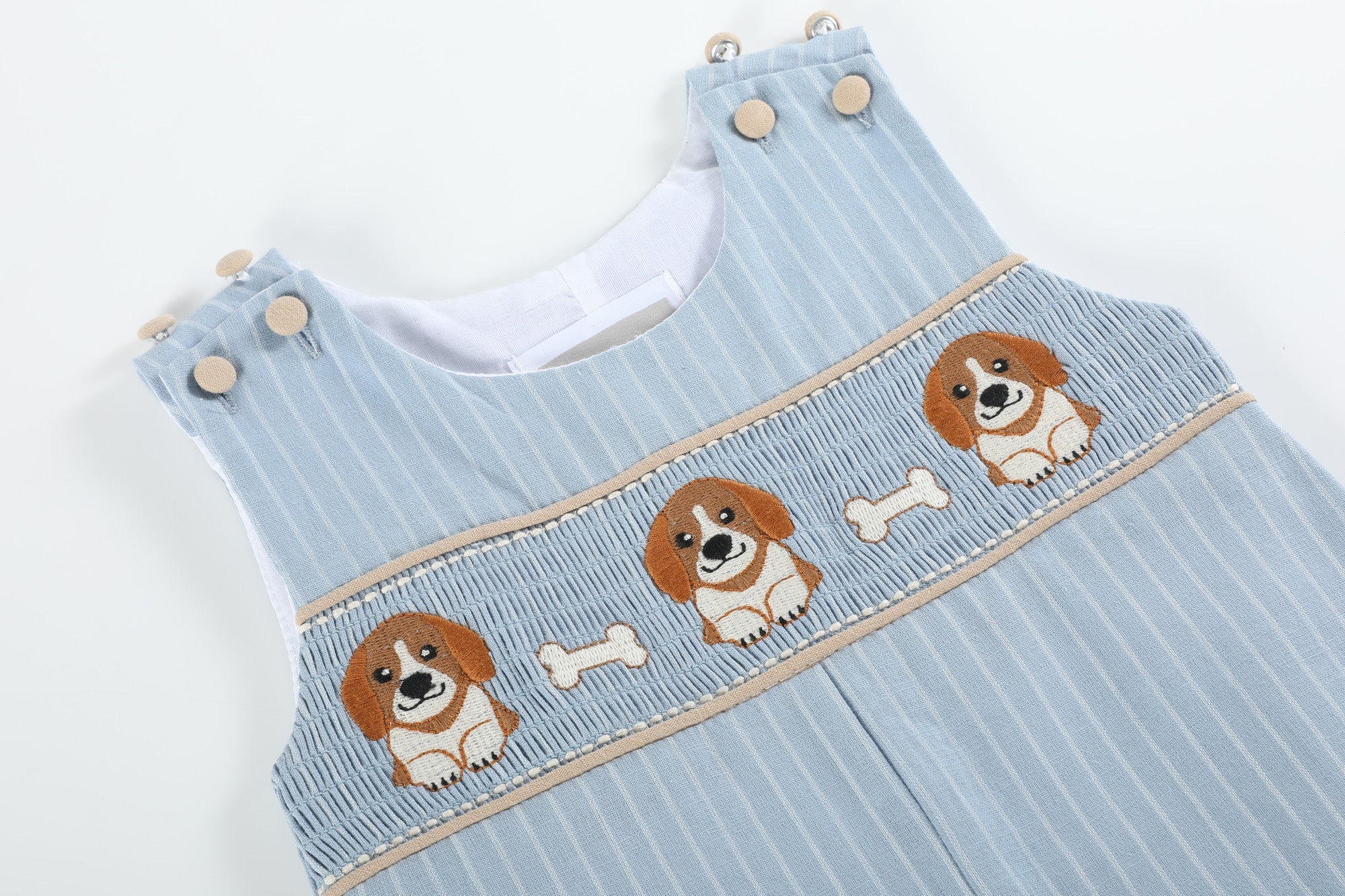 Light Blue Puppy Smocked Longalls