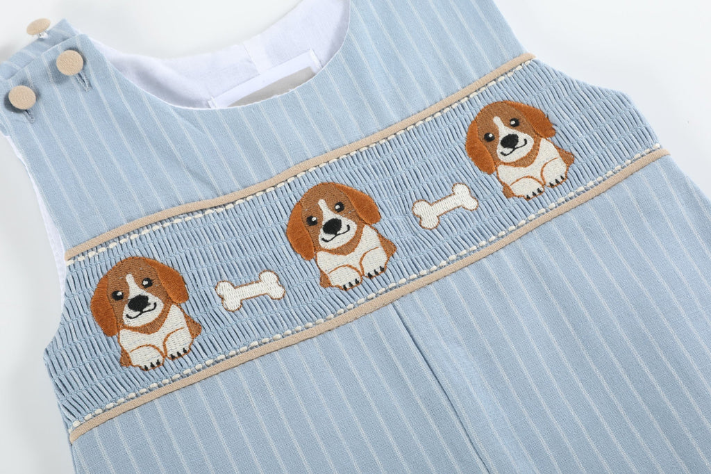 Light Blue Puppy Smocked Longalls