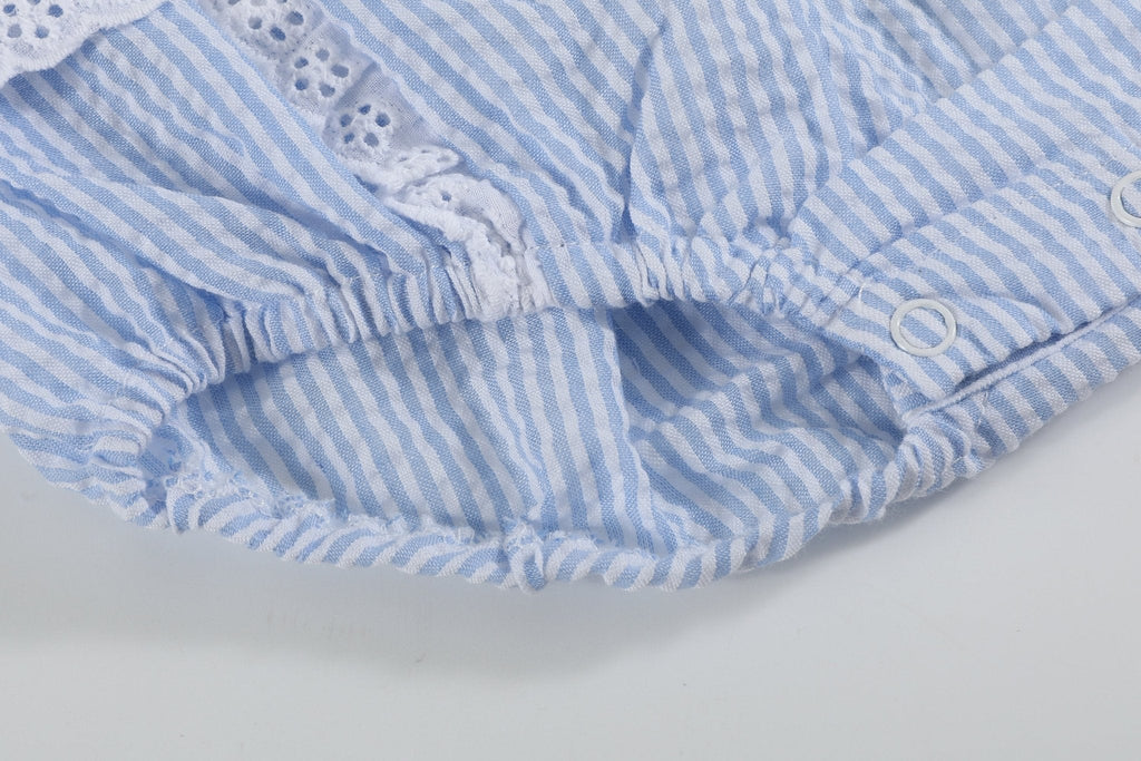 Light Blue Seersucker Bunny Ruffle Romper