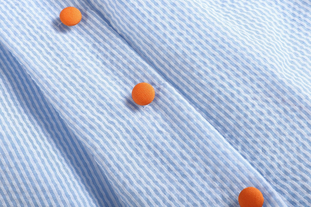 Light Blue Seersucker Pumpkin Yoke Dress