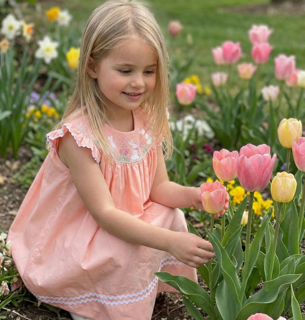Light Pink Bunny Smocked Bishop Dress