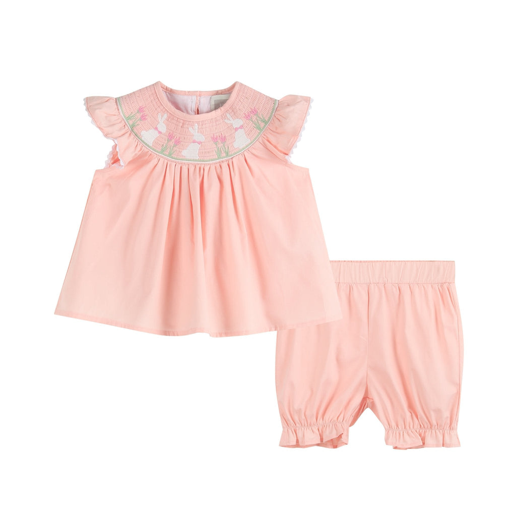 Light Pink Bunny Smocked Top and Bloomer Set