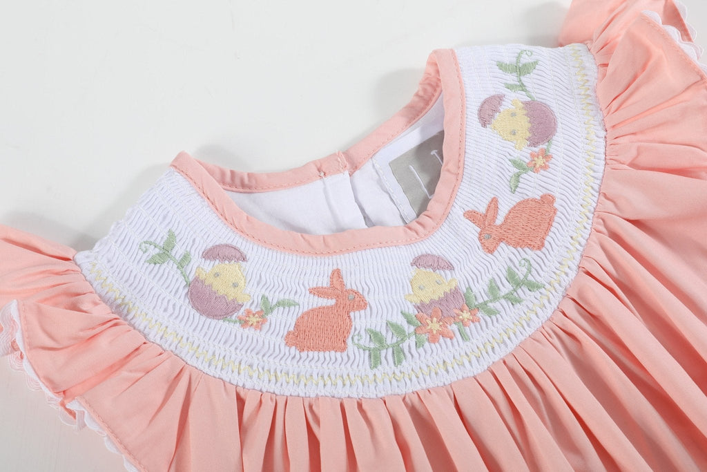 Light Pink Bunny Smocked Bishop Dress