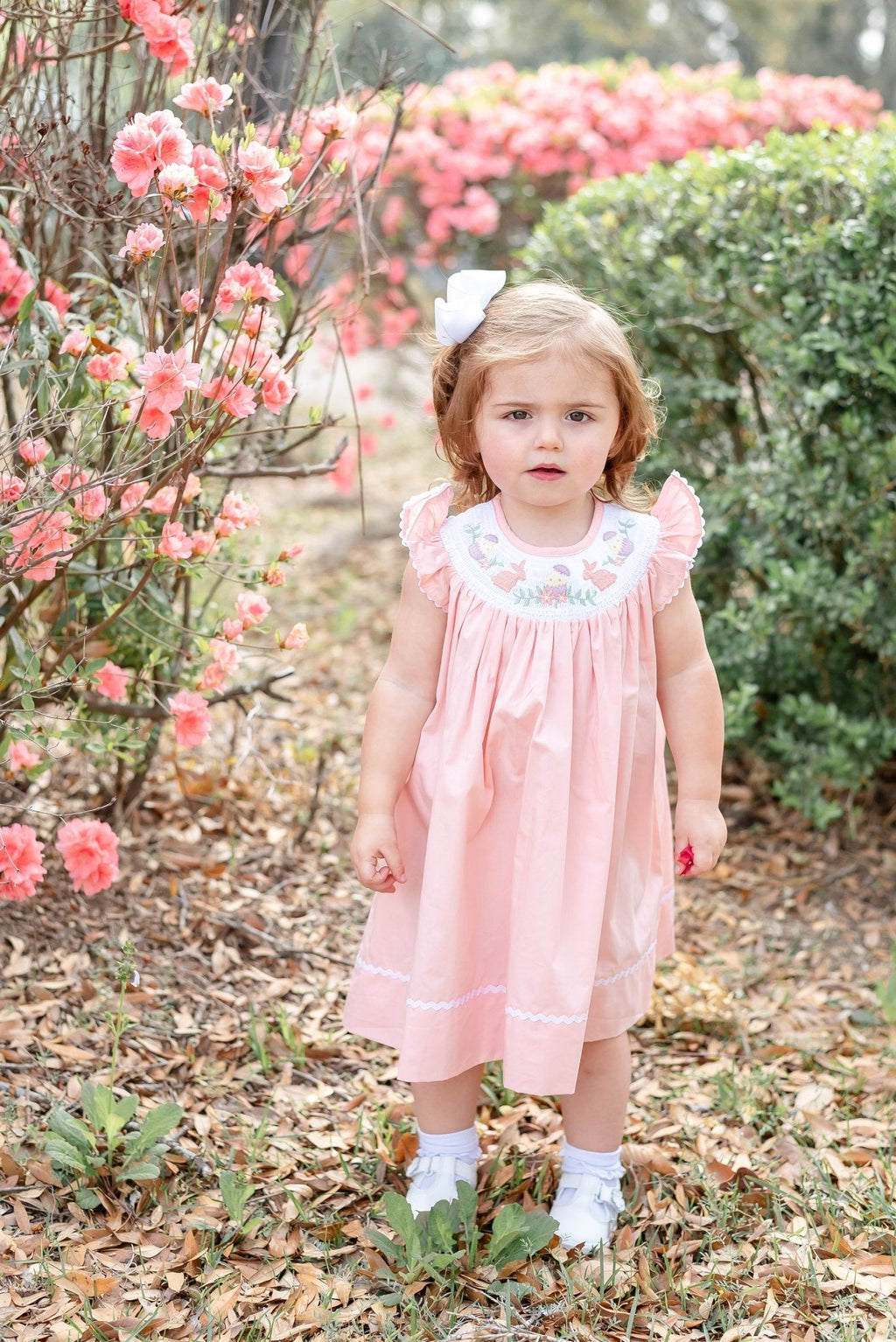 Light Pink Bunny Smocked Bishop Dress