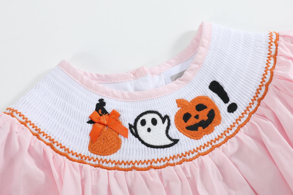 Pink and Orange Gingham Boo Smocked Dress and Bloomer Set