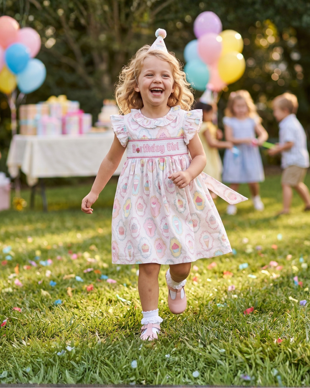 Pink and White Birthday Girl Smocked Dress