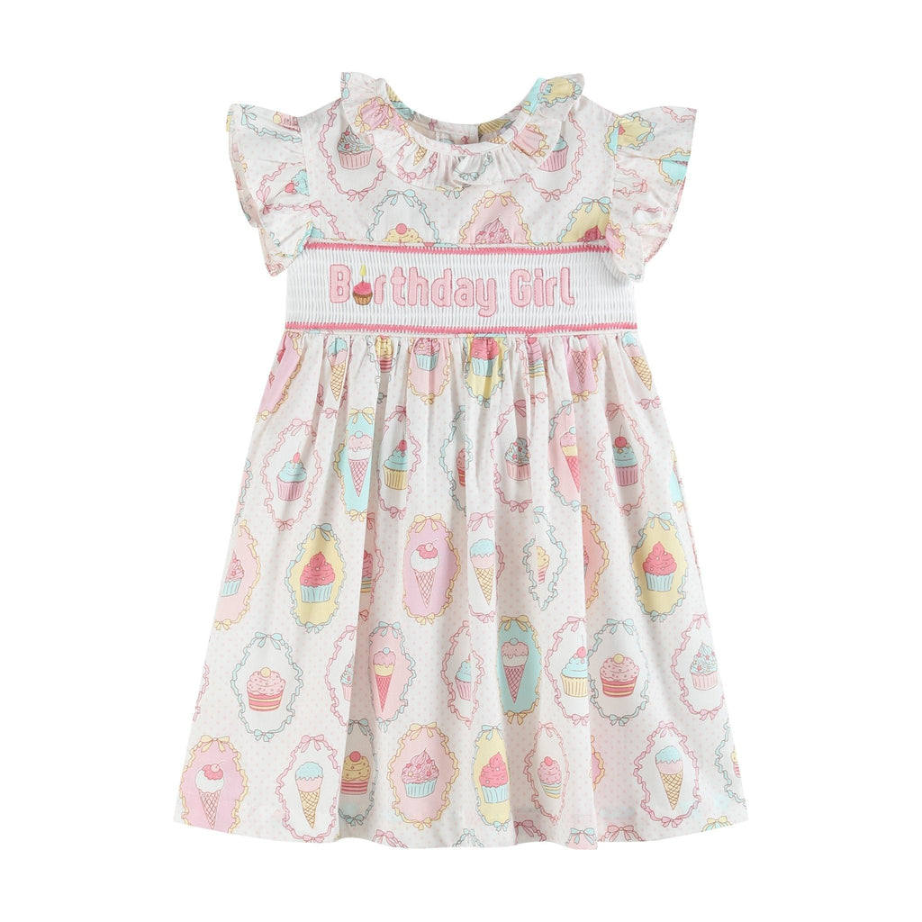 Pink and White Birthday Girl Smocked Dress
