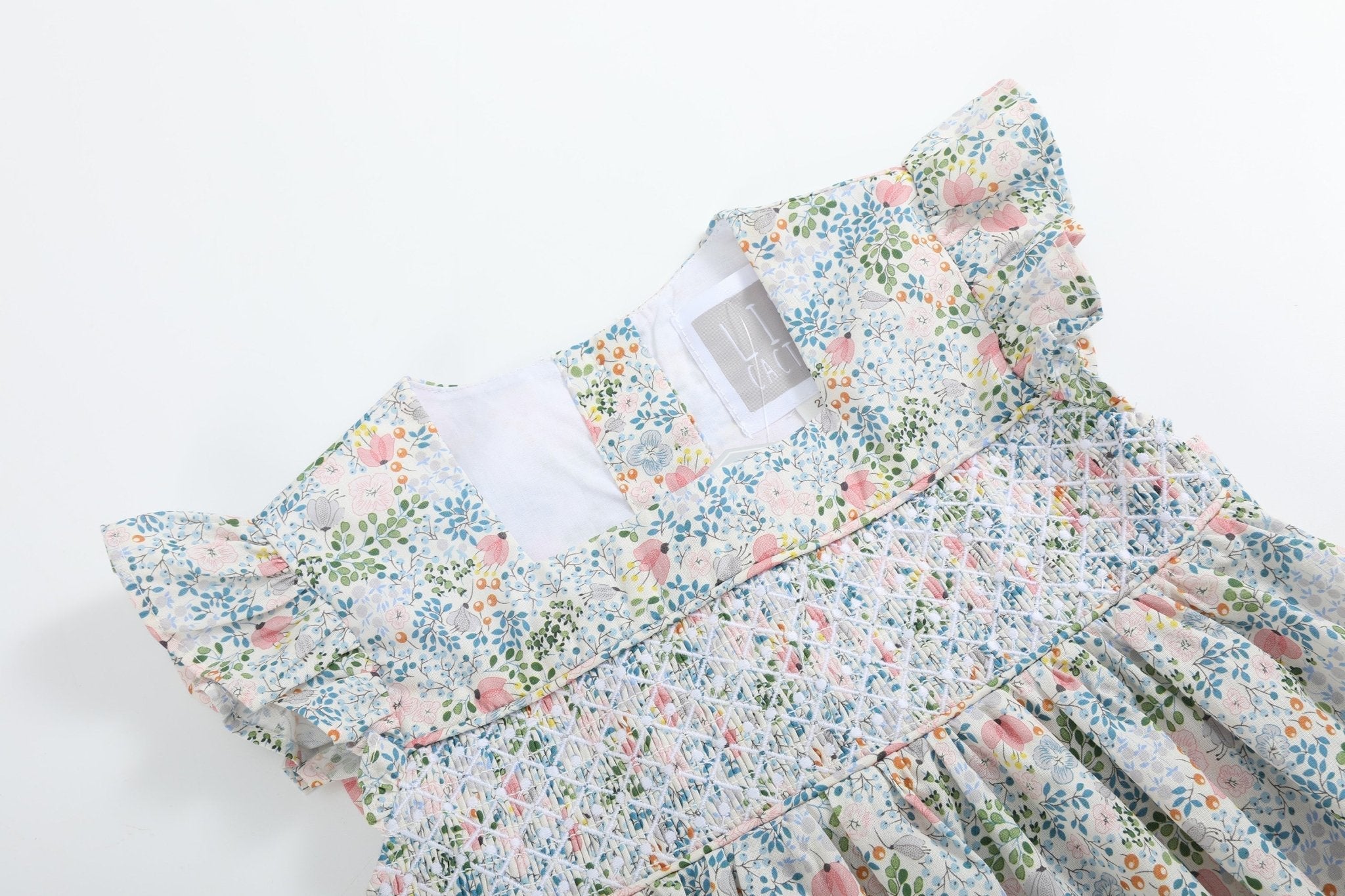 Pink Floral Print Smocked Flutter Dress