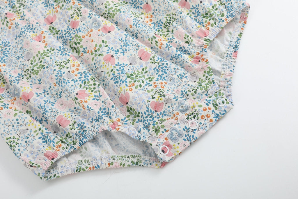 Pink Floral Print Smocked Futter Romper
