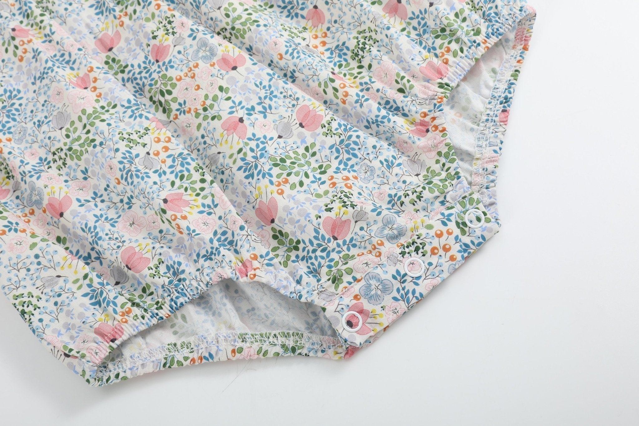 Pink Floral Print Smocked Futter Romper