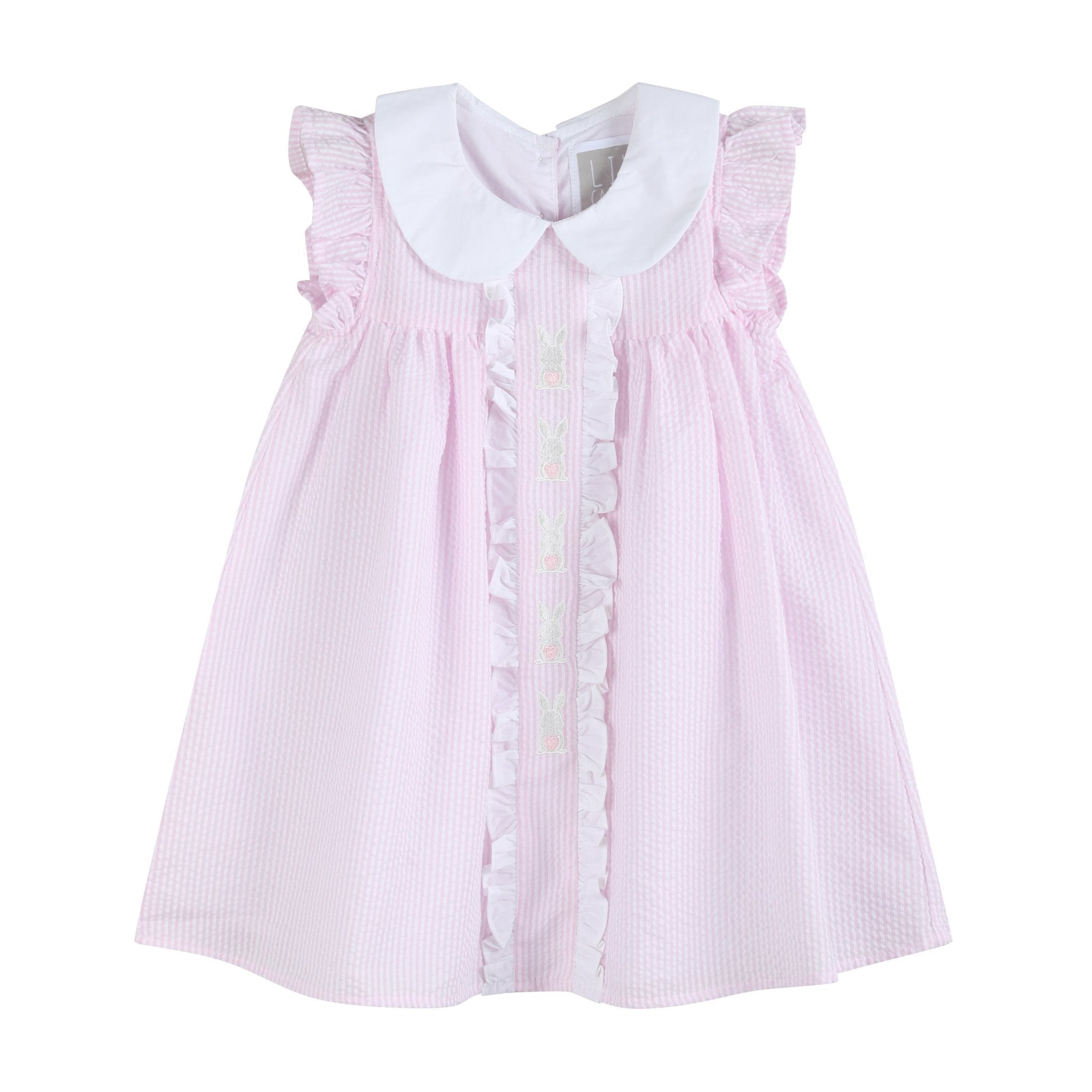 Pink Seersucker Bunny Ruffle Dress