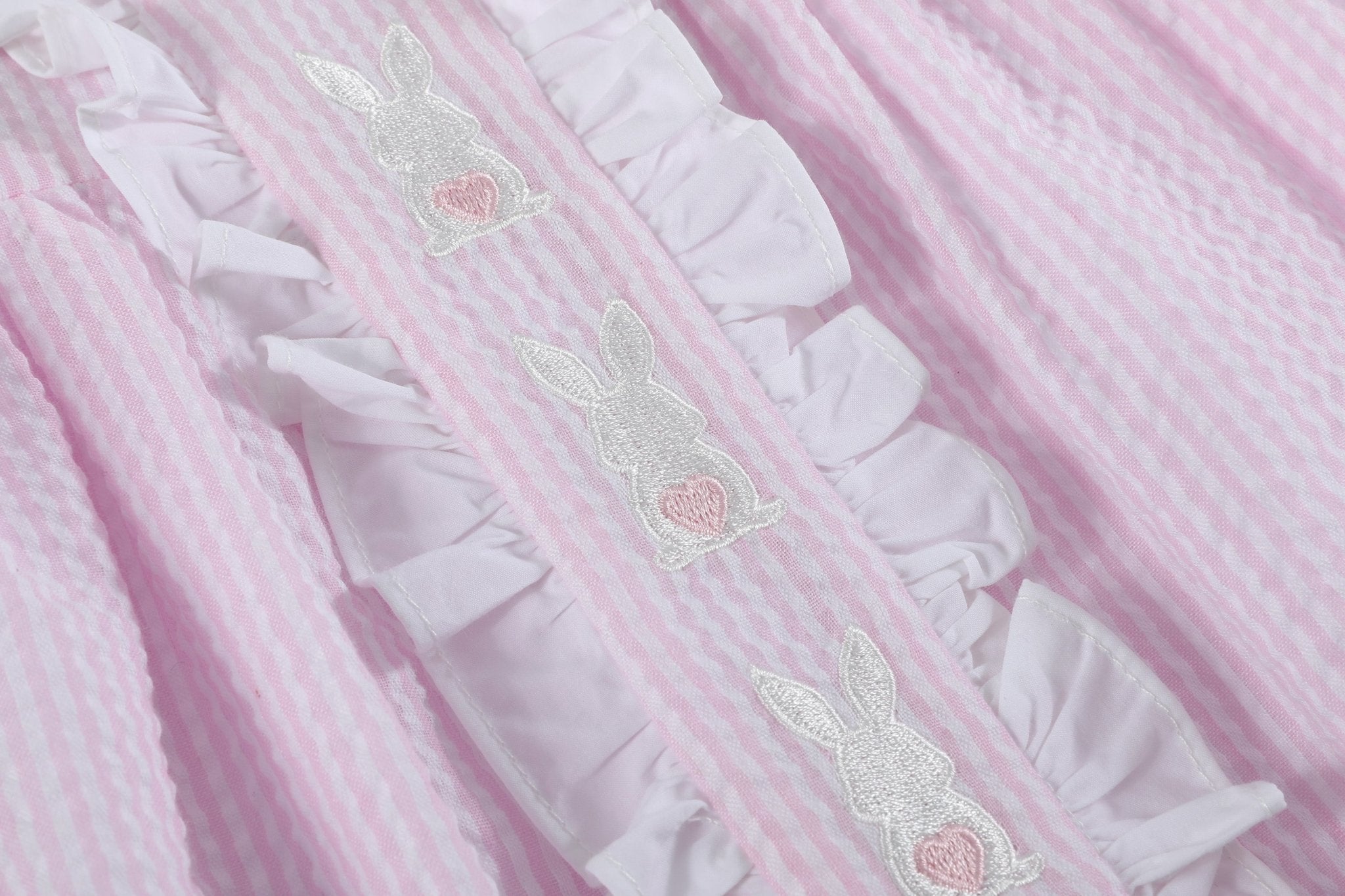Pink Seersucker Bunny Ruffle Dress