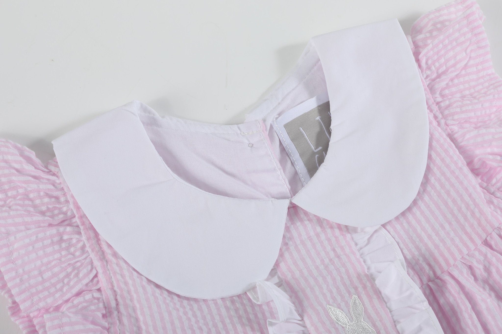 Pink Seersucker Bunny Ruffle Dress
