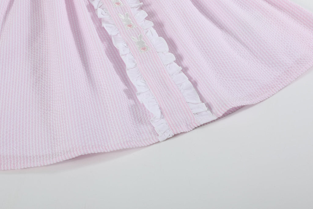 Pink Seersucker Bunny Ruffle Dress