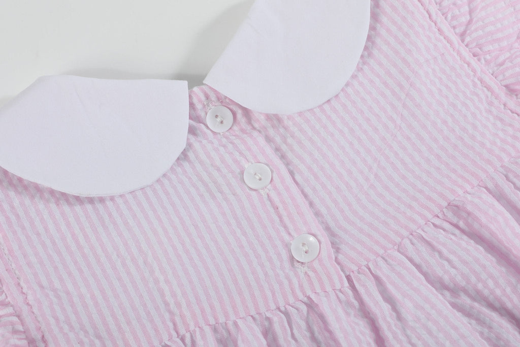 Pink Seersucker Bunny Ruffle Dress