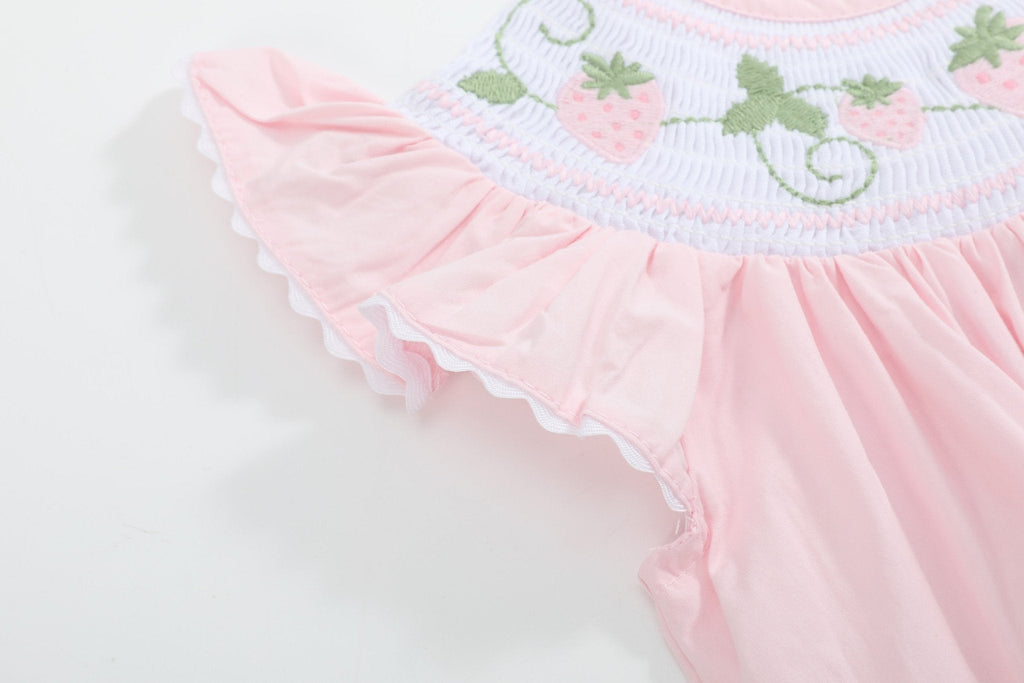 Pink Strawberry Vine Smocked Romper