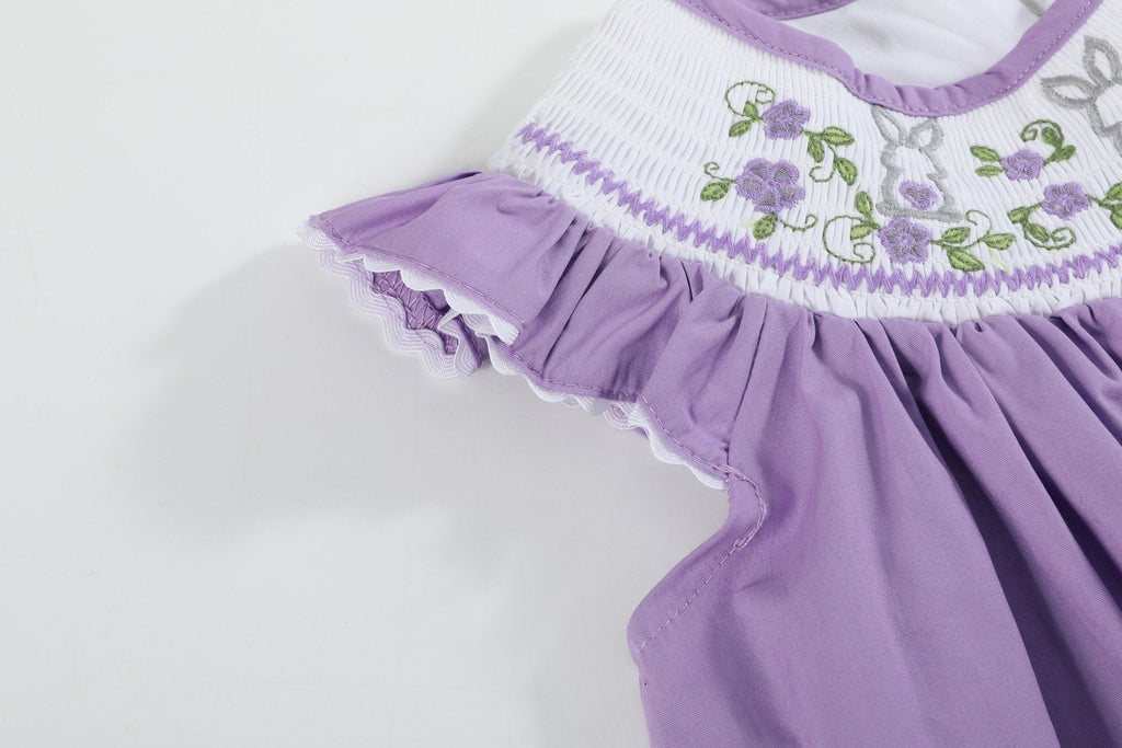 Purple Easter Bunny Smocked Bishop Dress
