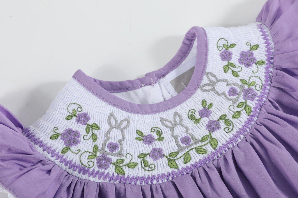 Purple Bunny Smocked Flutter Romper
