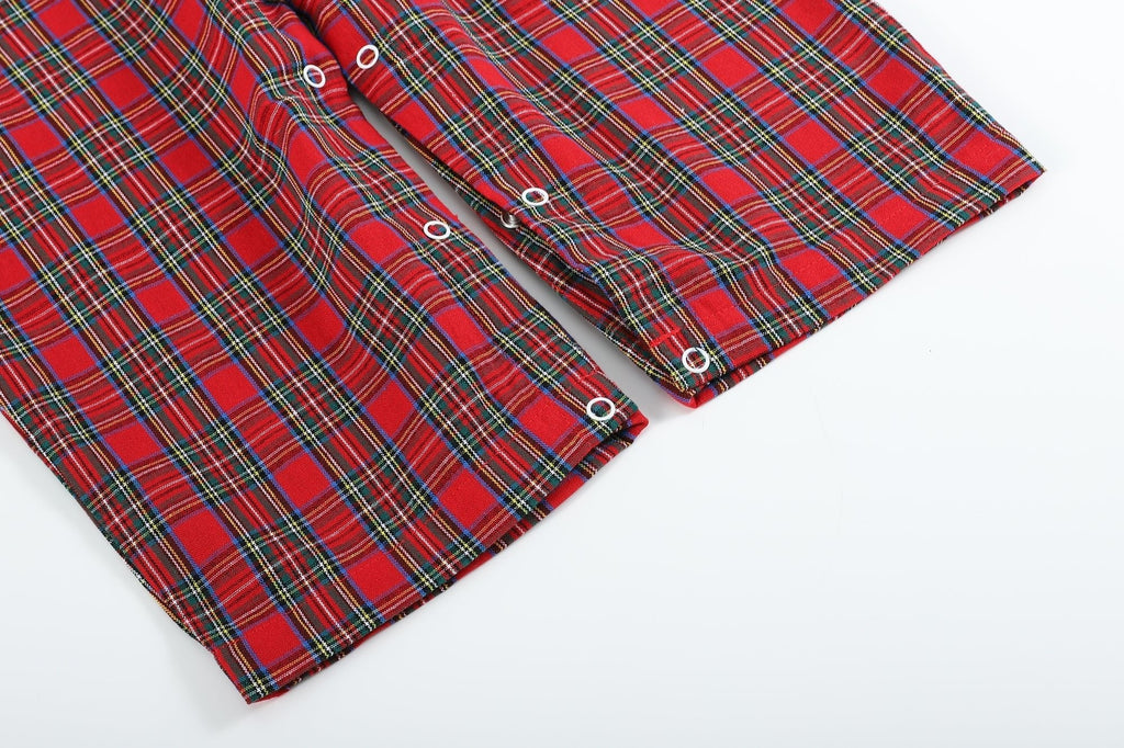 Red Christmas Plaid Santa Yoke Longalls