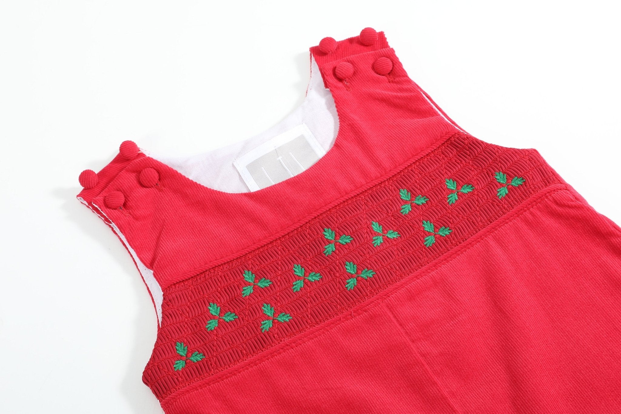 Red Corduroy Mistletoe Smocked Longalls
