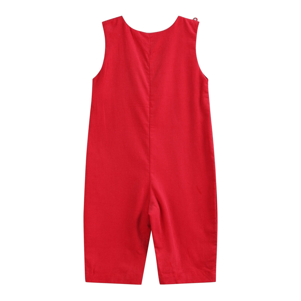 Red Corduroy Mistletoe Smocked Longalls
