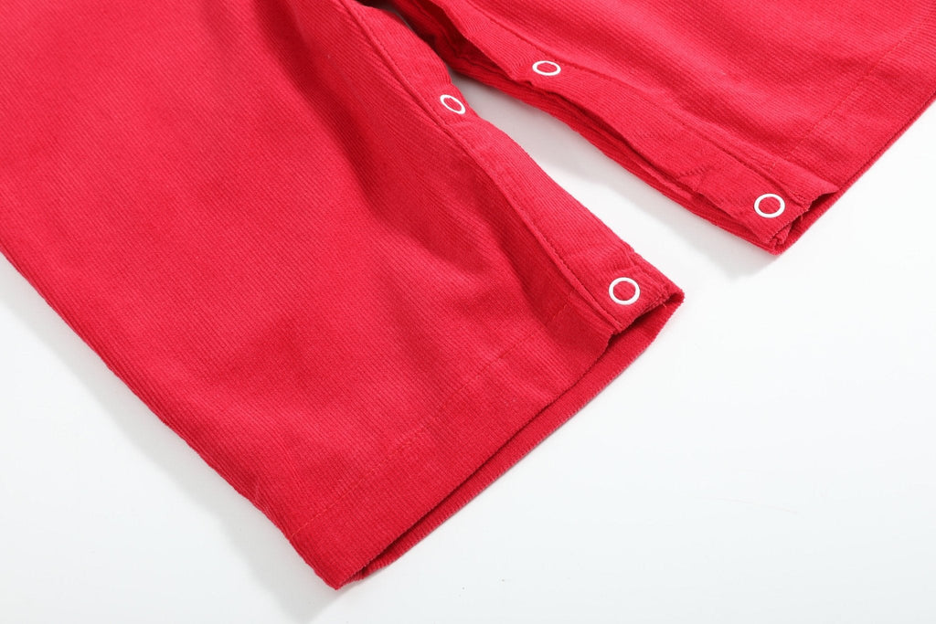 Red Corduroy Mistletoe Smocked Longalls