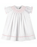 White and Pink Smocked Bishop Dress