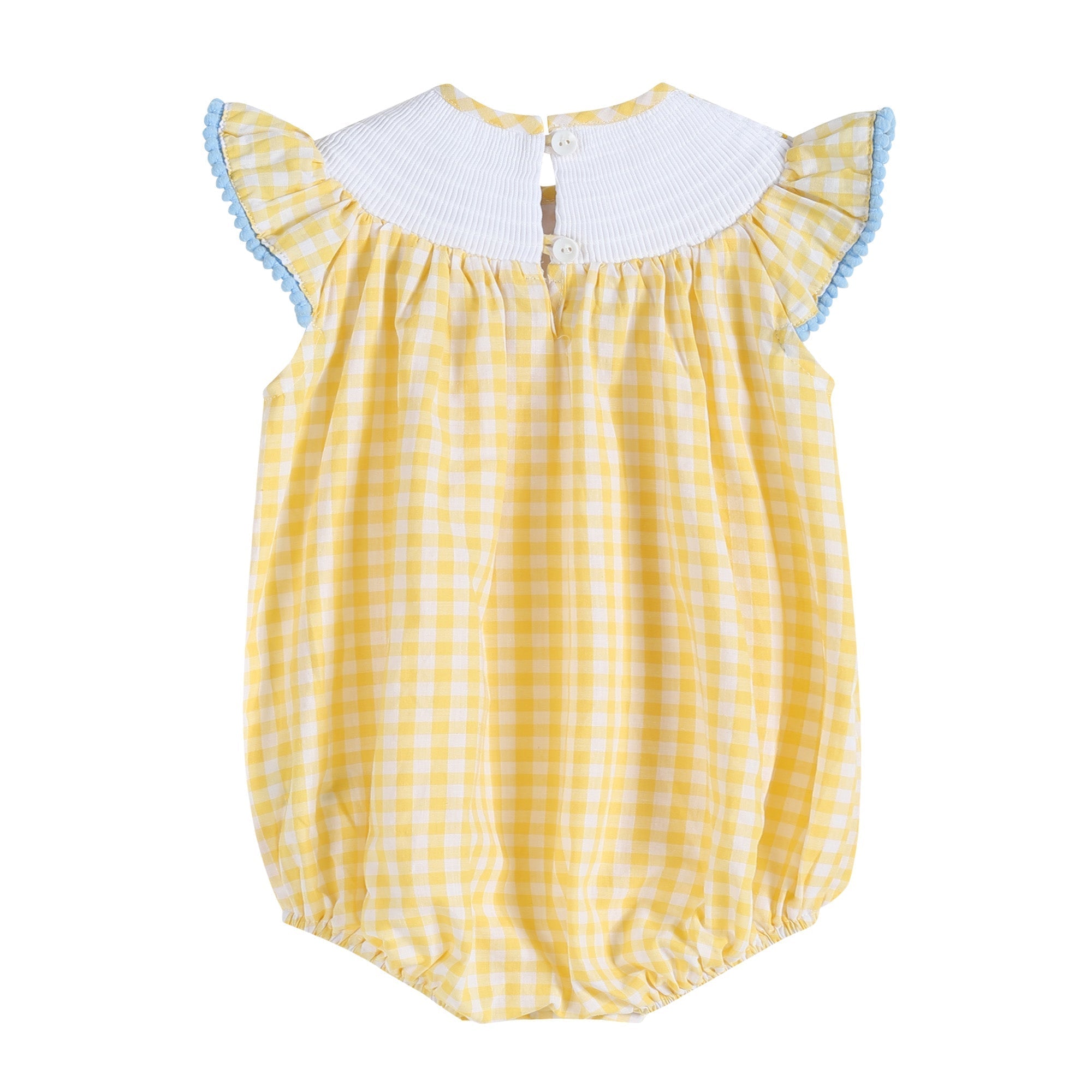 Yellow Gingham Lemon Smocked Flutter Romper